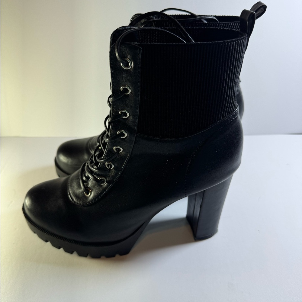 Black‎ Lace Up Combat Heeled Platform Boots Chunky Lug Sole Womens 9 BRANDY-1